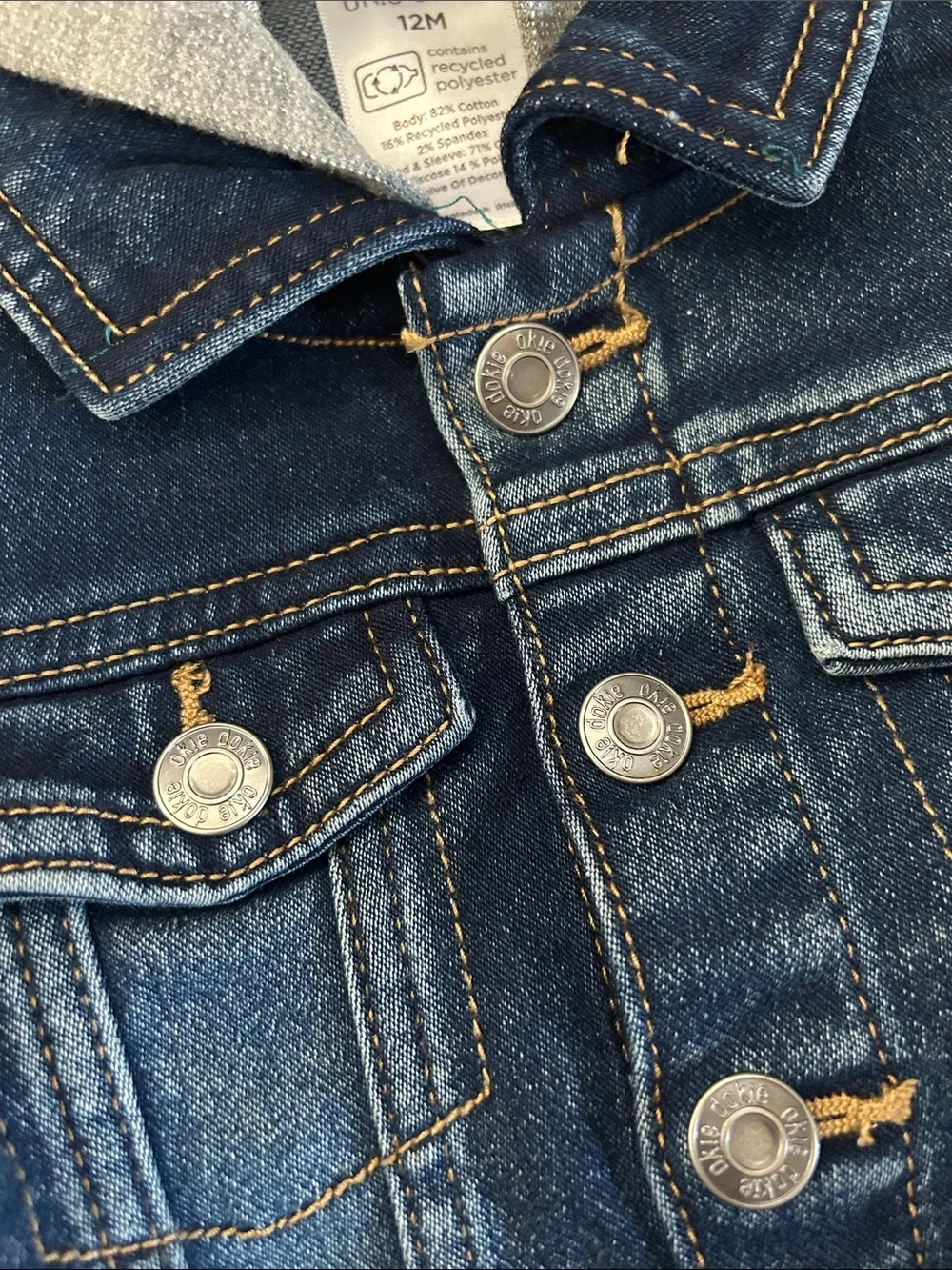 okie dokie Blue Denim Jacket with Grey Hoodie Sleeves